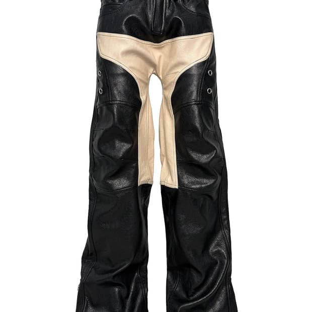 Cut-out Contrast Leather Pants 