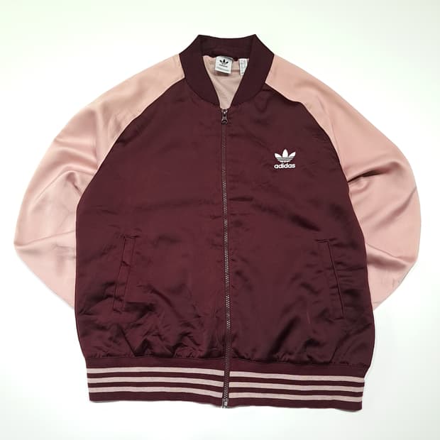 CK152 L 아디다스 오리지널 버건디&핑크 새틴 바시티 자켓
