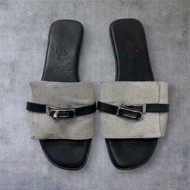 에르메스 Hermes 줄리아 캔버스 슬리퍼 샌들 39