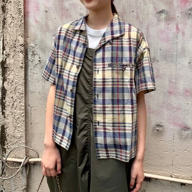 빔즈보이 마드라스 체크 이탈리안 카라 반팔셔츠