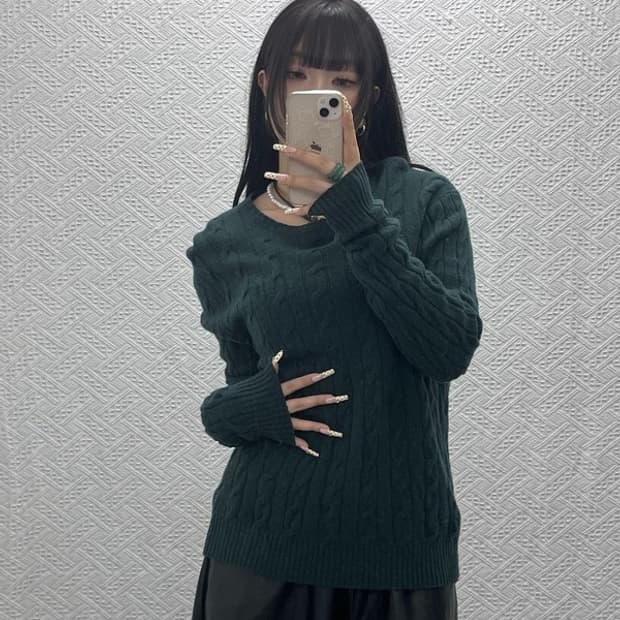 폴로 랄프로렌 빈티지 레트로 딥그린 꽈배기 니트 M C09757