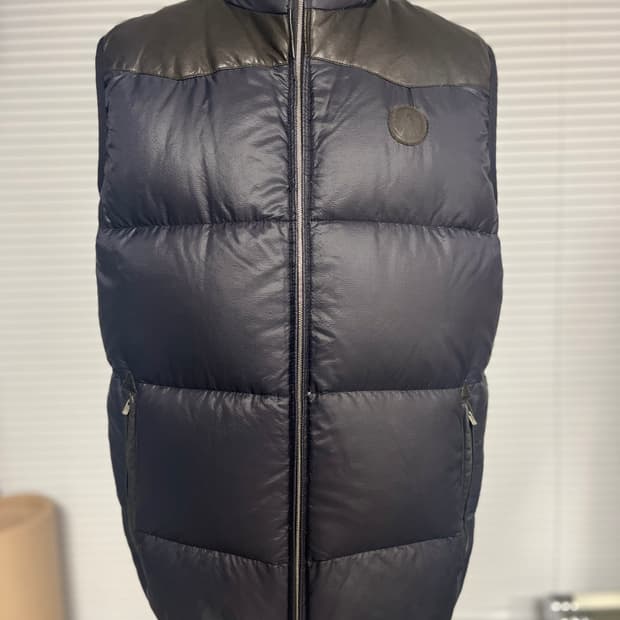 VISVIM 올드비즈빔 올블랙 투톤 레더믹스 패딩베스트 L