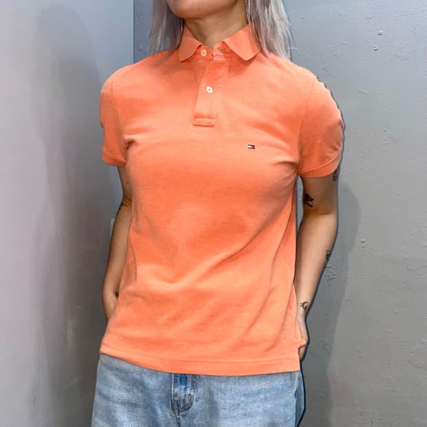 TOMMY HILFIGER 슬림핏 오렌지 카라 티셔츠