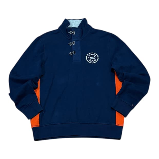 타미 힐피거 네이비 기모 버클 스웻 풀오버