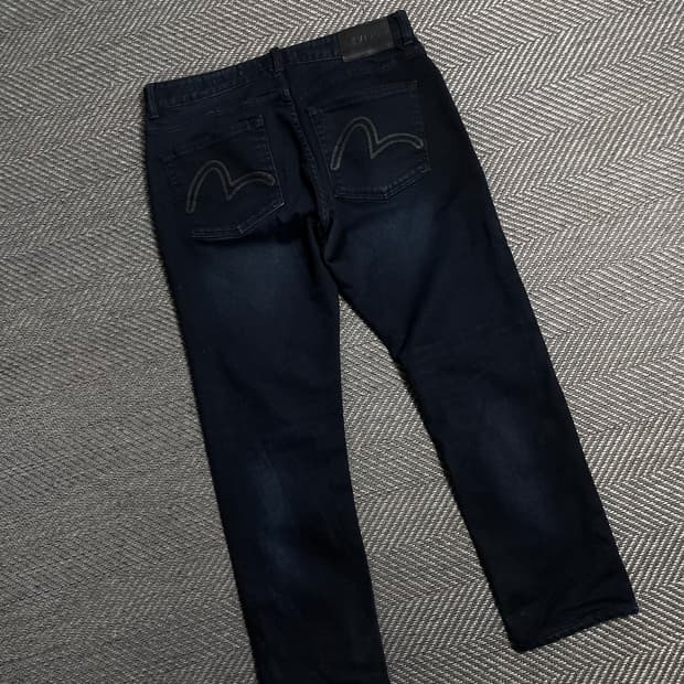 EVISU 에비수 오리지날 슬림핏 네이비 흑청 워싱 데님팬츠 y 5912