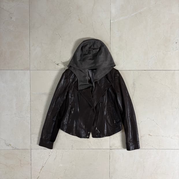 Vintage Lambskin Hooded Leather Jacket /