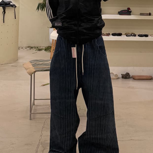 핀스트라이프 데님 밴딩 팬츠 U516