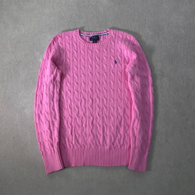 95 폴로 랄프로렌 신형라벨 핑크 꽈배기 니트