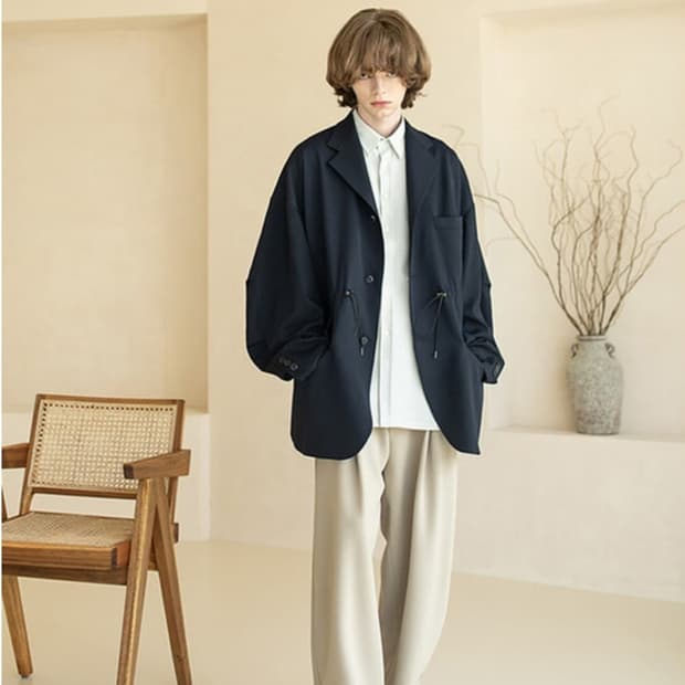 비긴202 오버사이즈 스트링 자켓 블레이저 3사이즈 블랙 105~110