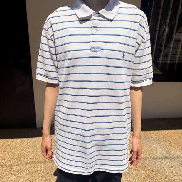 Polo Ralph Lauren 블루 스트라이프 반팔 카라 티셔츠 L