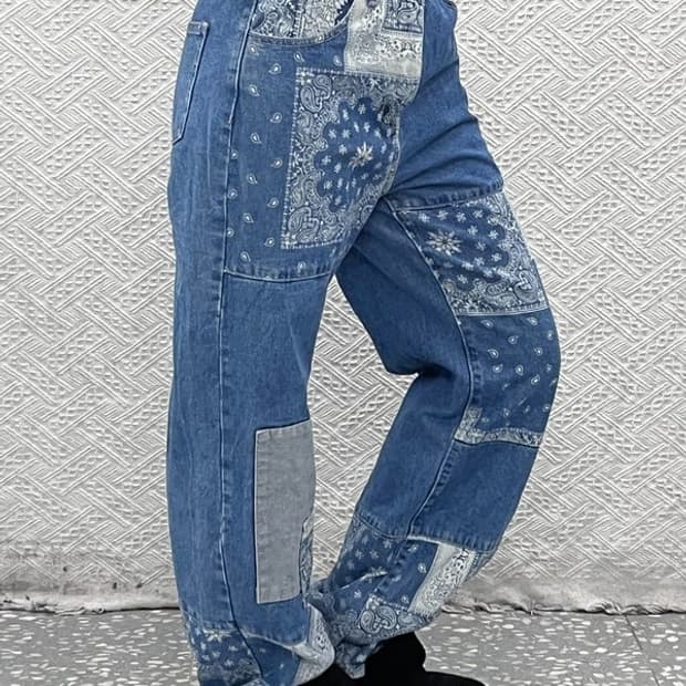 밸리걸 빈티지 코지룩 페이즐리 패치워크 데님팬츠 10 C09102