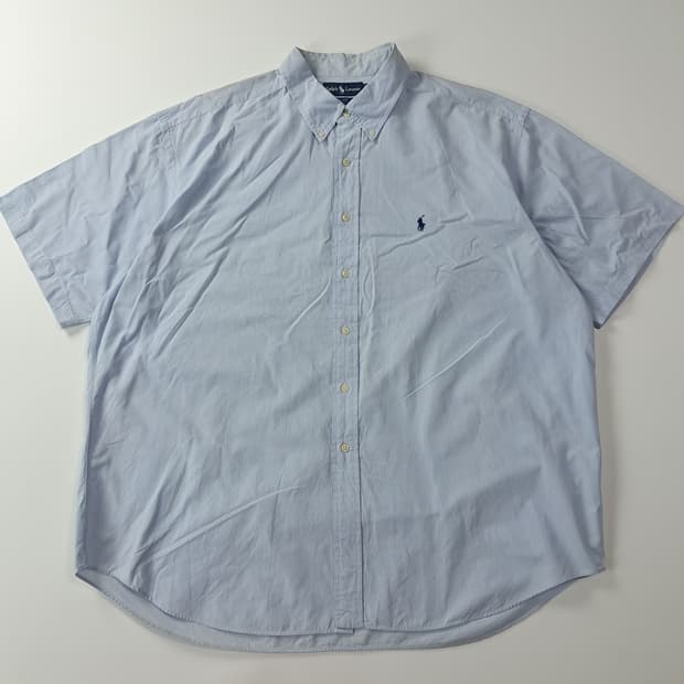 CA639 2XL 폴로 빅사이즈 90s 블루 핀스트라이프 반팔 셔츠 남