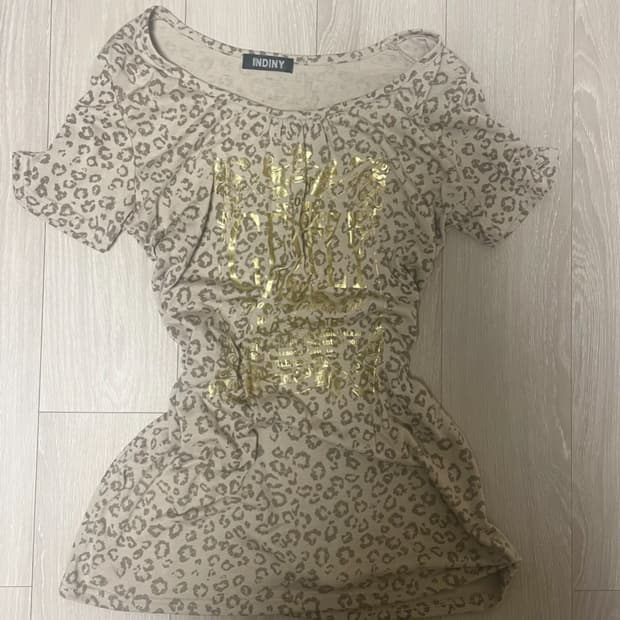 빈티지 갸루 히메 호피 레오파드 반팔티 레터링 y2k 펑크