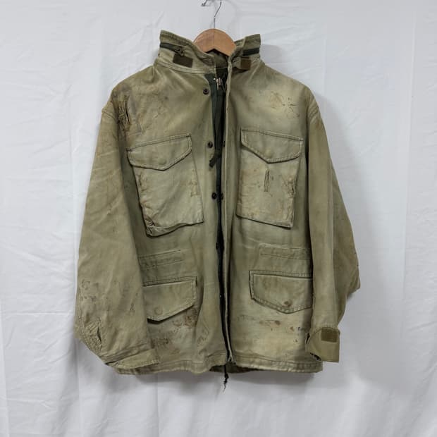R13 코튼 디스트로이드 밀리터리 빈티지 후드 자켓