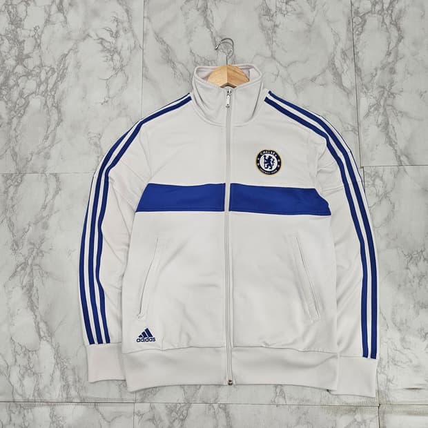 희귀 아디다스 첼시 화이트 블루 대대장 트랙탑 L