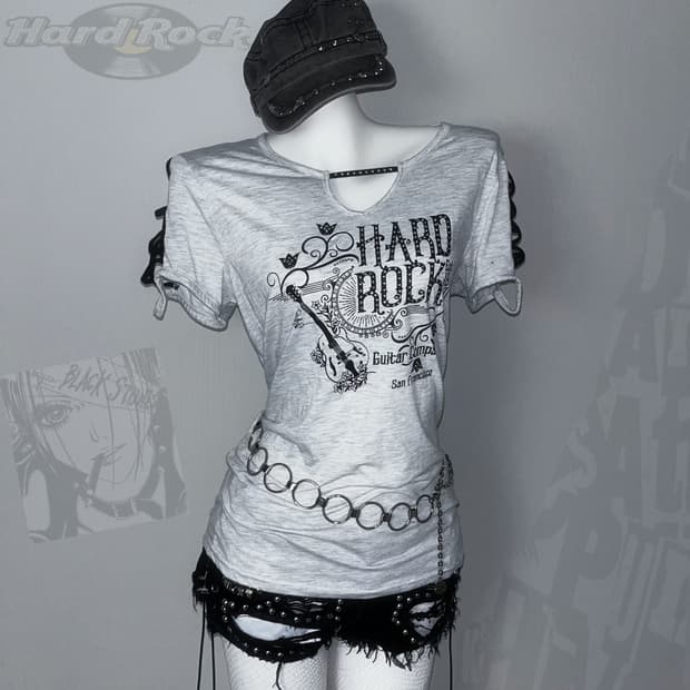 Hard Rock 00s 숄더 레이스업 와투케 갸루 반팔티
