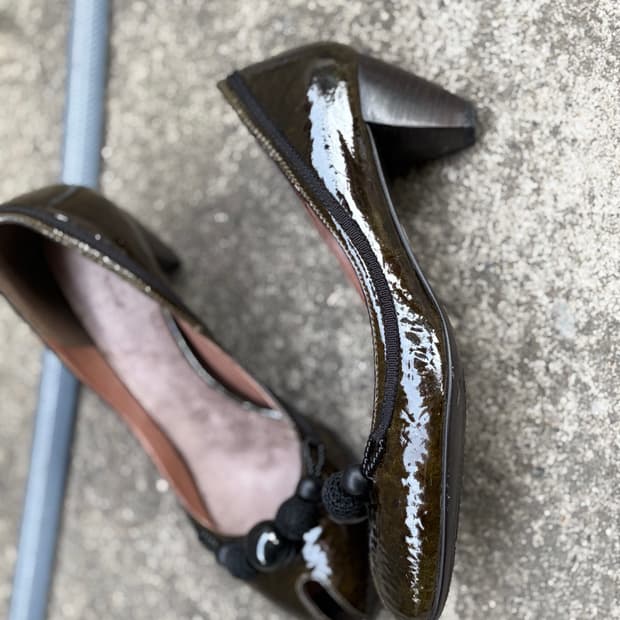 patent leather mule heel 