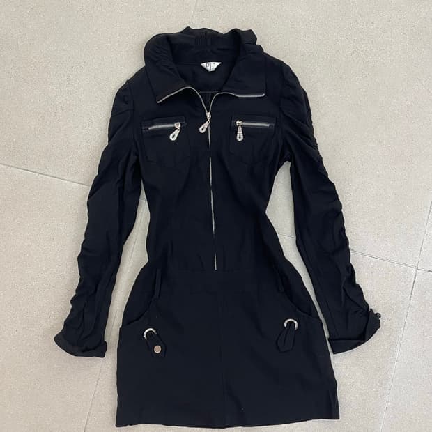 블랙 y2k 셔링 집업 원피스