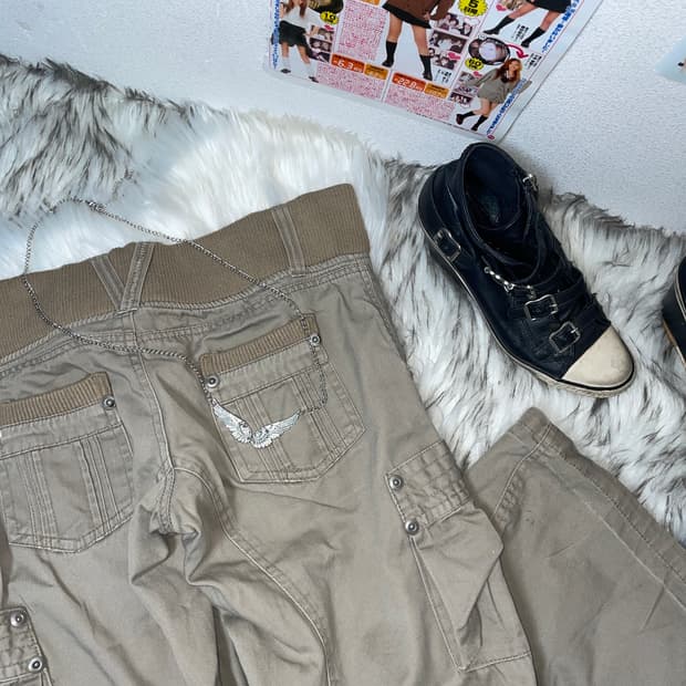 Y2k 부츠컷 로우라이즈 플레어 카고 팬츠