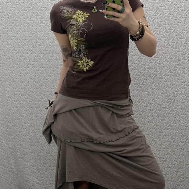 빈티지 보헤미안 오리엔탈 히피 플라워 딱붙핏 반팔티 K0005