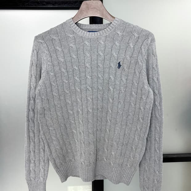  [2XL]POLO 폴로 그레이 라운드 꽈배기 니트 