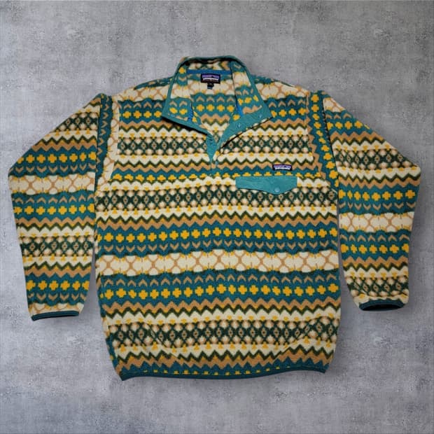 파타고니아 신칠라 스냅-T 그린/옐로우 패턴