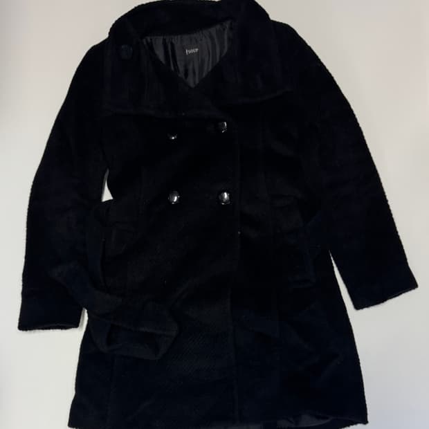 여성 soup 숲 더블 미니멀 앙고라 울 코트 블랙 