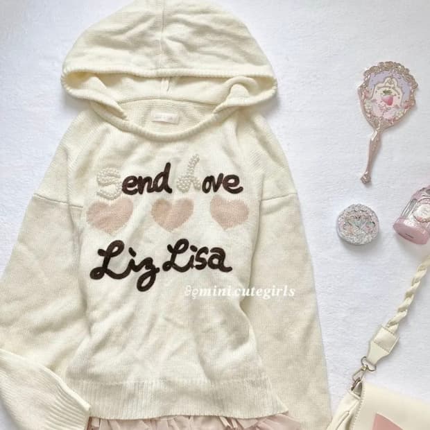 리즈리사 딸초 초코딸기 레터링 핀터깔 아이보리 후드 라떼갸루 히메카지