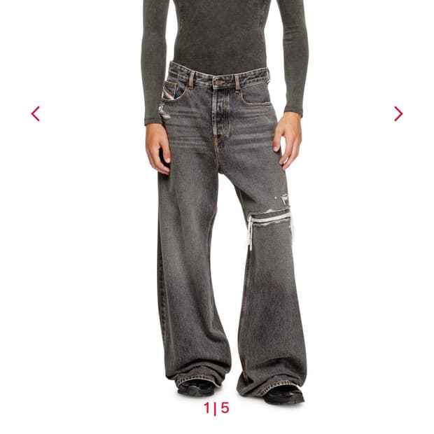 디젤 D-Rise 데미지 워싱 와이드 데님