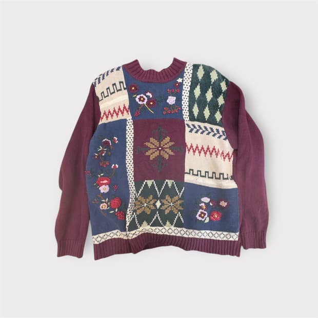 일본빈티지 꽃자수 자수니트