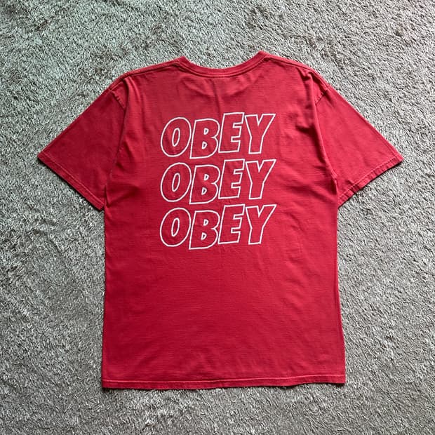 오베이 OBEY 점블드 아이즈 반팔 티셔츠 핑크 L