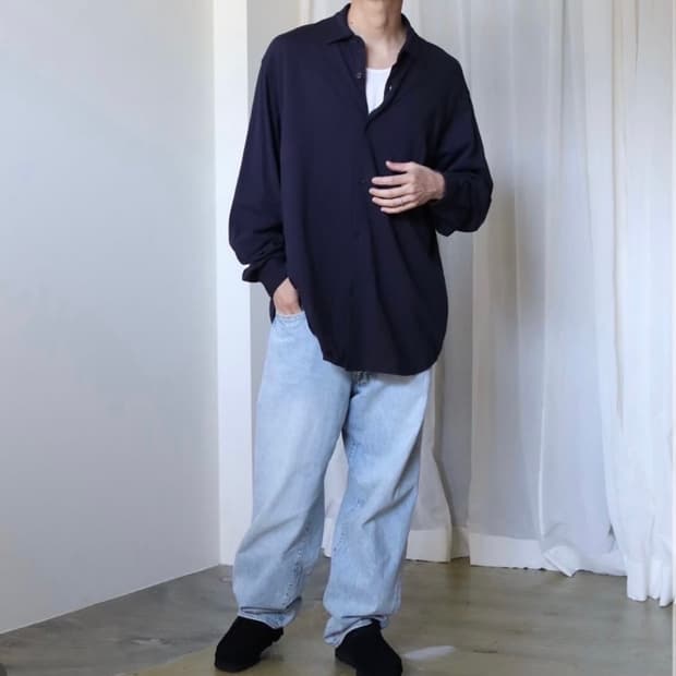 [3]코모리 24SS 네이비 코튼 저지 셔츠