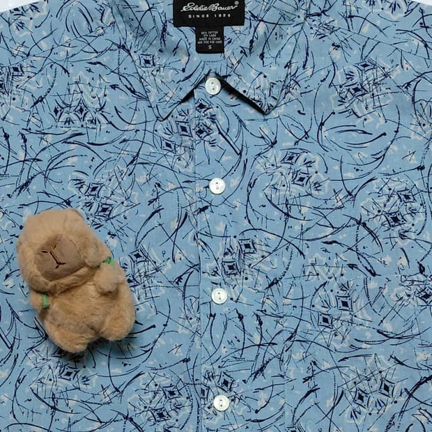 Eddie Bauer 코튼 린넨 기하학 패턴 반팔 셔츠 (100)