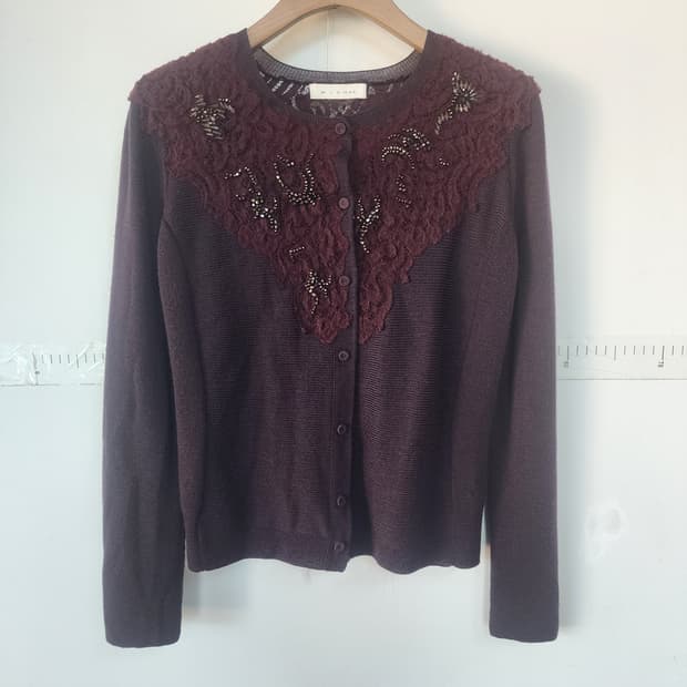 미샤 레이스 장식 가디건 버건디