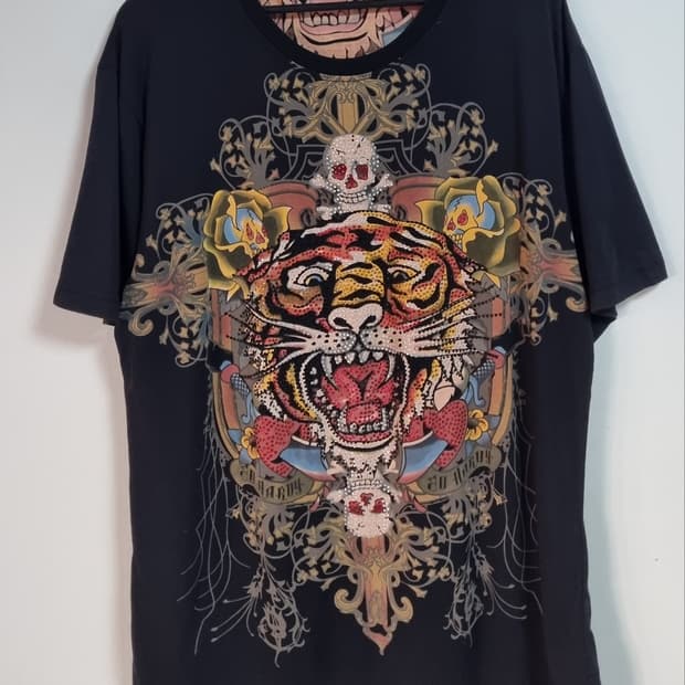 L (100) 에드하디 블랙 빈티지 라인스톤 반팔티