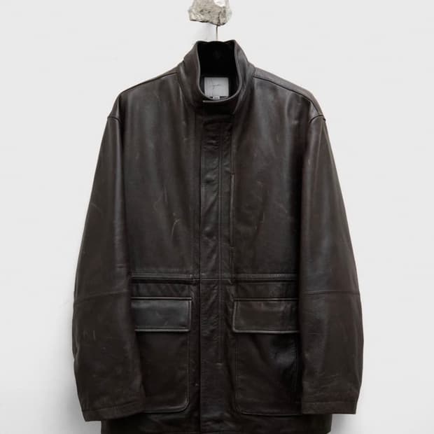 high neck leather half coat