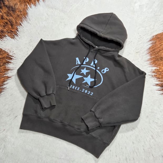 차콜 블루 스타 별 로고 약기모 후드티