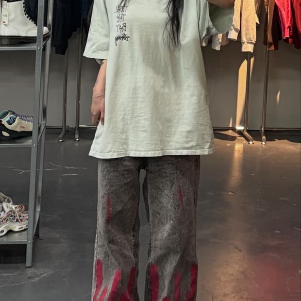 스투시 X 힐 더 베이 피그먼트 다이드 민트 반팔 A3425