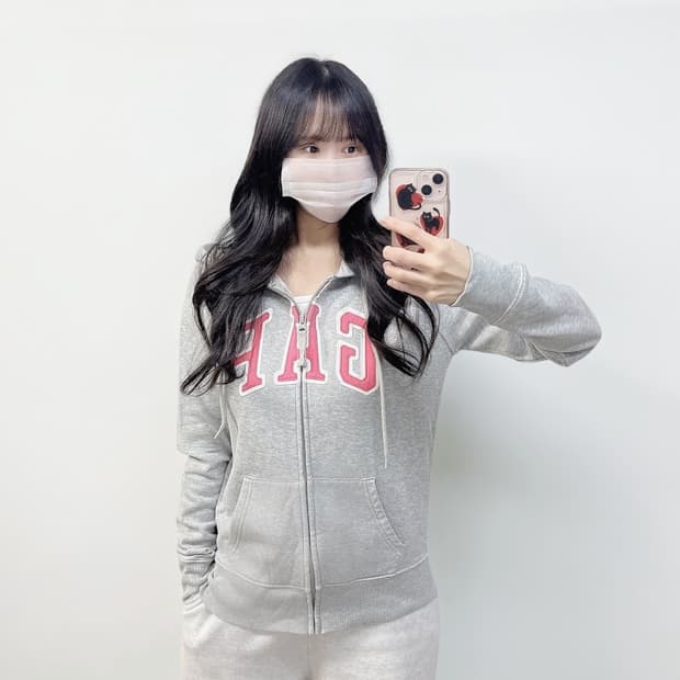 Gap 스펠 로고 후드집업 그레이