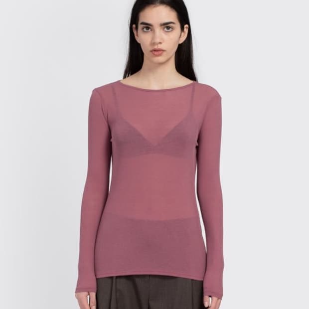 아모멘토 라운드 롱 슬리브 탑 와인