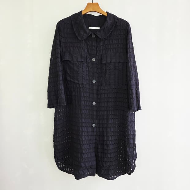 [GIVY] 기비 네이비 시스루 체크 롱셔츠 여성 66