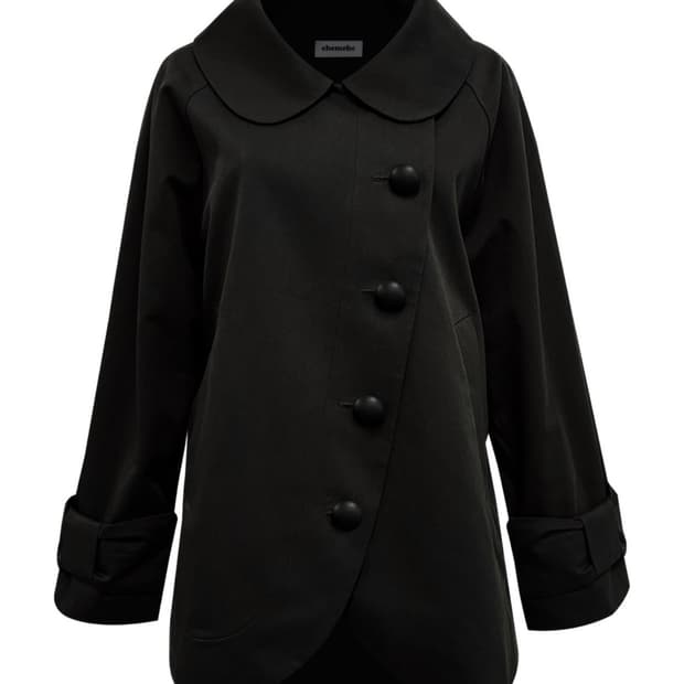 체메씨 보우 라운드 코튼 하프 코트 자켓 블랙