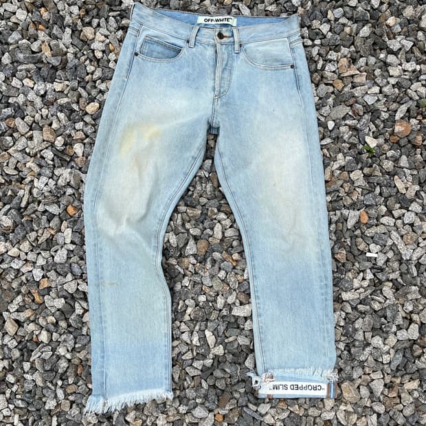 오프화이트(Off-White) 연청 크롭진 (실측확인)