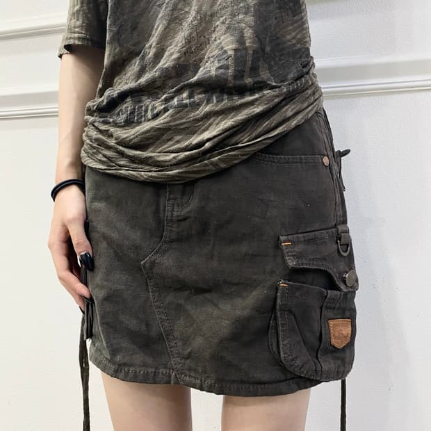 Y2K Cargo Pocket Leopard Skirts