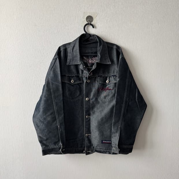 팻팜 스트릿 올드스쿨 새틴 백로고포인트 데님 스트릿 자켓