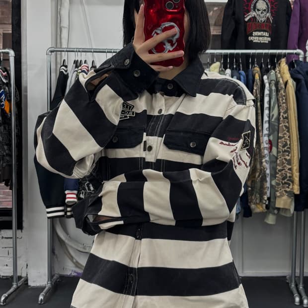 밴슨 레더 스트라이프 자켓