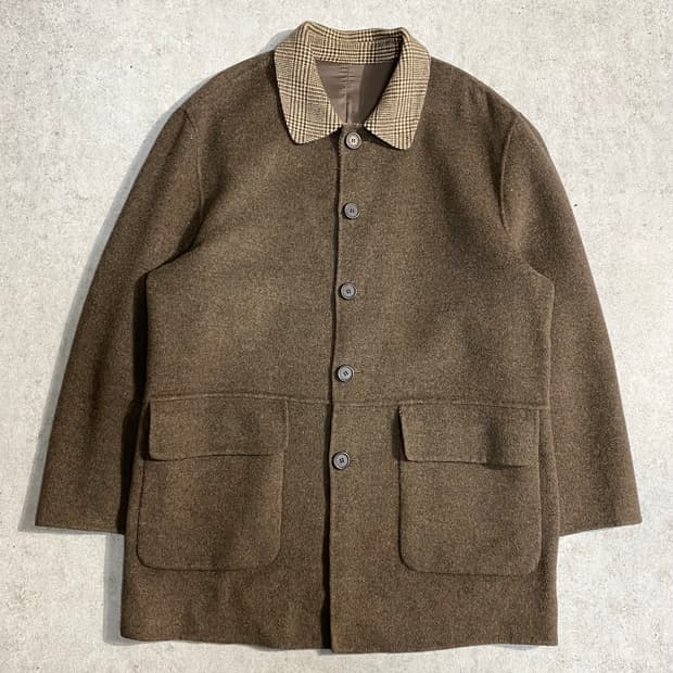 [L] 90s Vintage 빈티지 체크 칼라 램스울 코트