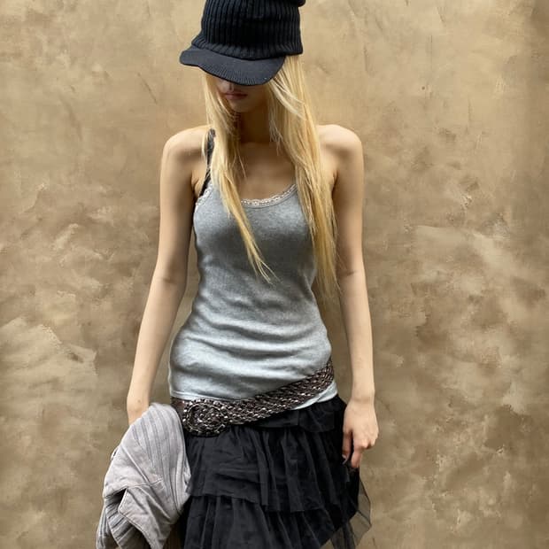 JPN Grey White Lace Sleeveless