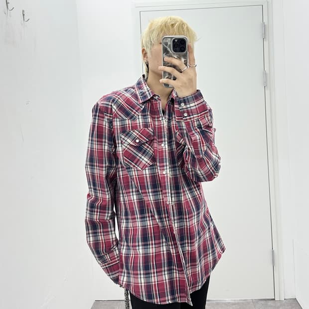 NAVY FLAG  red check shirts 