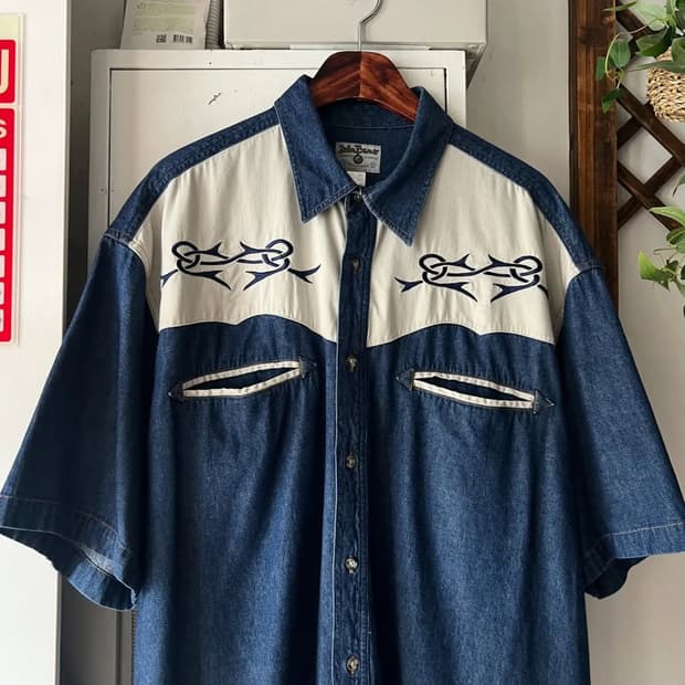 [2XL]90's USA 빈티지 데님 웨스턴 셔츠